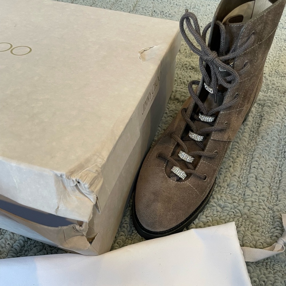 Brand New Jimmy Choo Bren Flat Mink Silver Combat Boots 40 Crystal - Picture 3 of 10